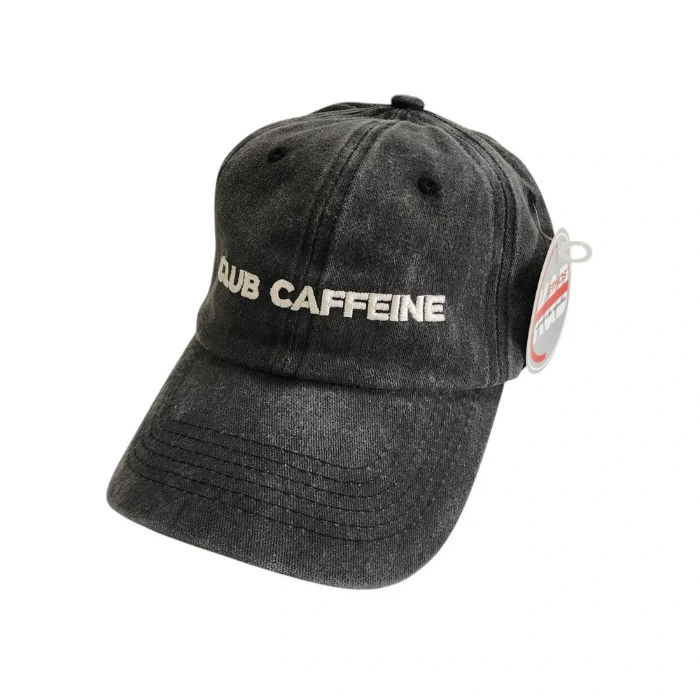 Ethos Club Caffeine Baseball‎ Cap One Size Washed Black 100% Cotton Dad Hat NWT